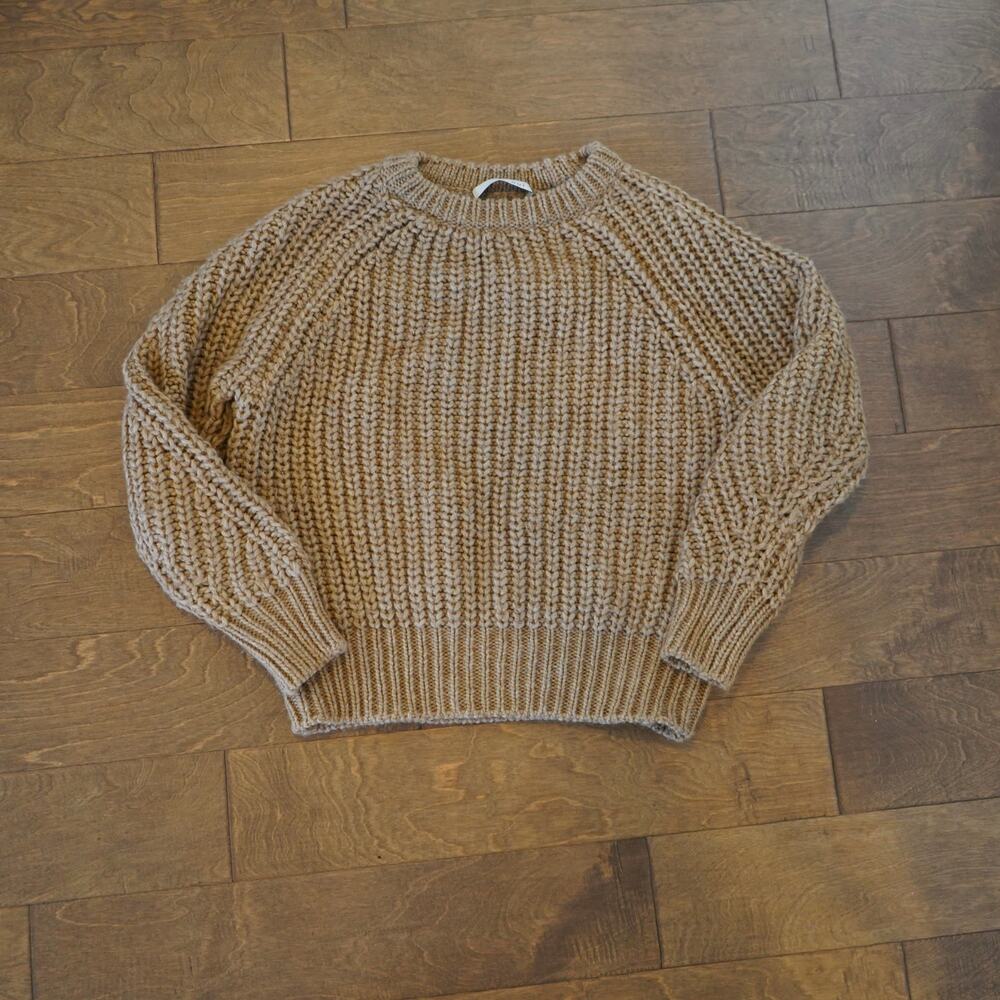 OUI Beige Women's Pullover Sweater Cable Knit Sweater Size 10 Wool Blend